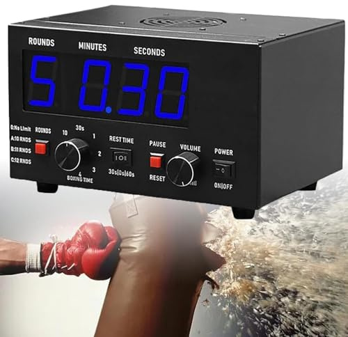 YMAOMAO Klassischer Box-Intervall-Timer, professioneller Gymnastik-Timer mit LED-Anzeige, 1–12 Challenge-Runden und einstellbarem Summer, 30–10 Minuten Training und 0/30/60 Sekunden Ruhezeit,Blue