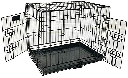 WYRMB Haustierkäfig, sicherer und Stabiler Drahtkäfig, Faltbarer Katzen- und Hundekäfig mit Doppeltür, schwarz, Verschiedene Größen,L