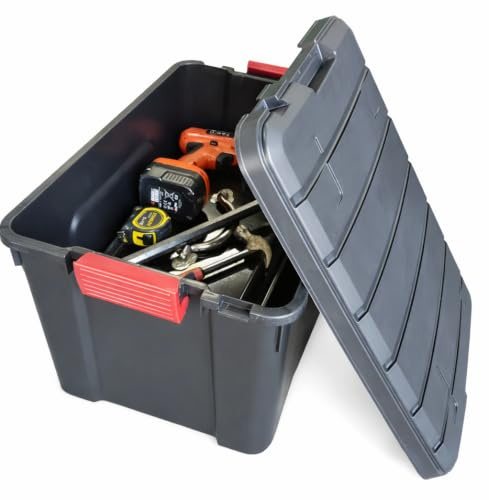 Solent Plastics 60 Litre Large Lidded Storage Trunks - Perfect for Tools, Equipment, On Boats & Vehicles, Transportation, Construction, Tack Box - Can store up to 135 x 12 Vinyl Records