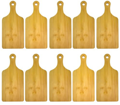 (Set of 10) 11X5.1 Inch Bulk Plain Bamboo Mini Cheese Serving Tray with Handle, Small Wood Charcuterie Platter, Chopping Cutting Boards for Personalized Engraving Gift, Home Event Deco, Wall Art