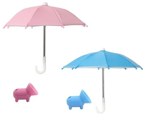 Renholin 2Pack Phone Umbrella, Cell Phone Umbrella for Sun Shade Mobile Phone Holder with Universal Adjustable Cute suction Cup For Outdoor, Beach (Pink + Skyblue)