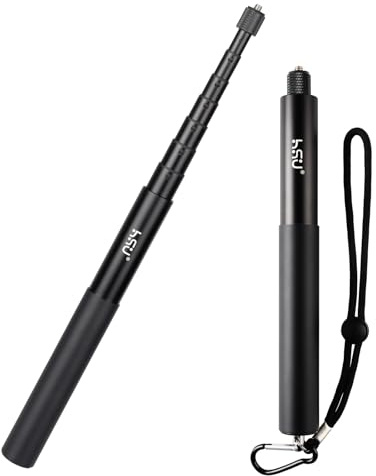 HSU 59/150cm Selfie-Stick für GoPro, Insta 360 & DJI Osmo Action-Kameras | Verlängerter Sportkamera-Einbeinstativ aus Aluminiumlegierung mit Kunststoff-Kameraadapter, Langer Ausziehstab