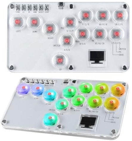 KOBONA Arcade Joystick 12 Touches, contrôleur sans Levier Compatible avec PC/PS4/PS3/Switch, Clavier de Jeu Arcade Fight Stick avec Turbo et RVB personnalisé