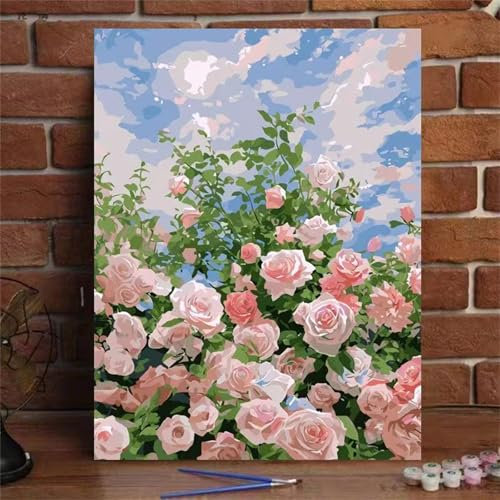 Malen Nach Zahlen Erwachsene, Blume Malen Nach Zahlen Grünes Blatt, DIY Handgemalt Ölgemälde Leinwand Set für Anfänger Kinder Inklusive Pinsel und Acrylfarben, Frauen Hobby Bastelset Geschenke 40x50cm
