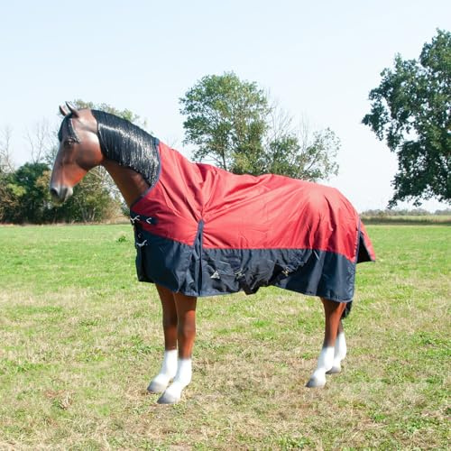Brama-West - Coperta invernale per cavallo, 200 g, modello Dakota, Turnout 600D, fodera in vimini, impermeabile, collo alto, rosso/blu marino