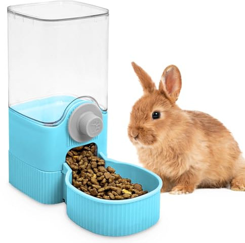 Fhiny Rabbit Food Dispenser, 40oz Large Capacity Hanging Bunny Feeder for Cage Gravity Automatic Guinea Pig Feeding Bowls Small Pet Food Storage for Bunny Guinea Pig Chinchilla Ferret Cat Puppy