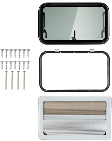 ISINEVER Finestra di esposizione per camper 700 x 450 mm, finestra laterale con tenda avvolgibile integrata e zanzariera per camper, roulotte, furgoni, camper, auto, autobus, barche