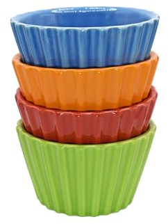 Set of 4 Ramekin Set mixed Colour, 5oz Soufflé Dishes Ribbed Design, Stackable Baking Sets for Pudding, Custard, Fruits, Dips, Microwave, Oven and Dishwasher Safe (Grey)