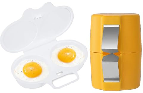 2Pcs Egg Poacher Pan for Microwave - Reusable Maker and Yellow Opener, Suitable for Home and Restaurant