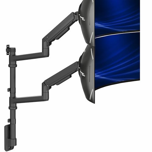 VIVO Pneumatic Arm Dual Ultrawide Monitor Wall Mount for Up to 49 inch Screens, Holds 2 Ultra Wides Up to 15kg Each, Black, MOUNT-V120K