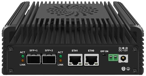 KINGDEL - Dispositivo micro cortafuegos con CPU Alder Lake N100 4C/4T, 16 GB DDR5 RAM 512 GB NVMe SSD, mini enrutador PC 2x10GbE SFP+, 2xi226V 2.5GbE LAN, 2 unidades HD, tipo C, ranura para tarjeta TF