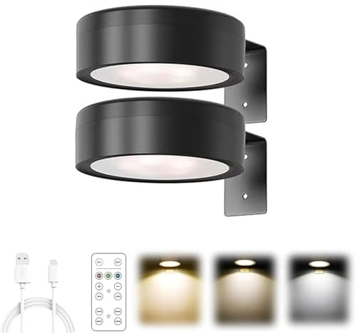 Kouamor 2Pcs Picture Lights for Wall, Magnetic LED Rechargeable Wireless Art Picture Frame Lights, with 3 Color Temps & Remote Control, 3 Lighting Modes Art Display Light, for Paintings (Black)