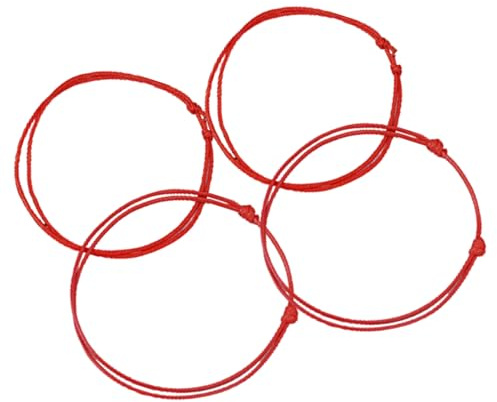 Vroxdrez 4PCS Kabbala Armband Rot,Glücksarmband Damen & Herren, Tibetisches Rotes Armband aus Schnur | Einstellbares Rot für Schutz & positive Energie (A)