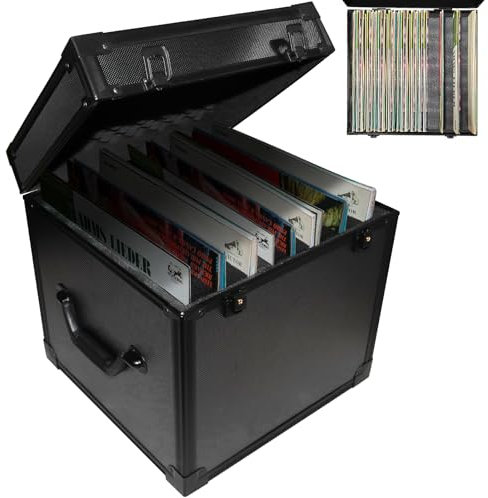 Plattenkoffer Schallplattenkoffer LP-Koffer von 85 LP für DJ und Schallplatten, Vinyl Koffer zur Aufbewahrung 7/10/12 Zoll, Vinyl Record Storage Case Schallpaltten Aufbewahrungsbox