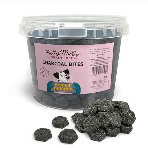 Betty Miller Grain Free Dog Treats - Charcoal Bites - 1kg Bulk Dog Treats - British Baked Dog Biscuits - Charcoal Biscuits for Dogs