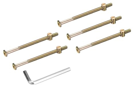 sourcing map 5 bulloni per telaio del letto, M8 x 120 mm, viti a testa esagonale, con dadi a barilotto, kit di ricambio e chiave esagonale M5 per mobili, letti, sedie