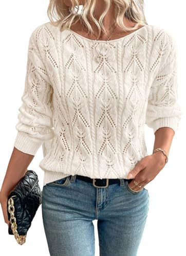 GORGLITTER virkad tröja dam oversize elegant stickad tröja med spets tröja hösttröja lätt stickad tröja höstoutfit, Beige, M