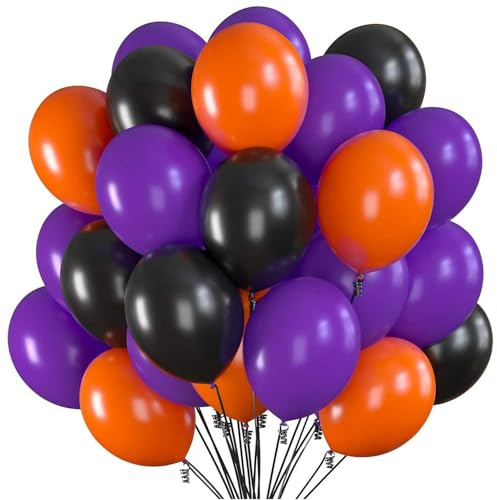 Gleemix 30 Stück Halloween Luftballons Orange Schwarz Lila, Latex Ballons Halloween 25cm für Kinder Halloonween Party Deko