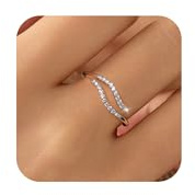 925 Sterling Silver Ocean Wave Ring for Women,Cubic Zirconia Dainty Wave Ring for Mother Daughter 14K Gold Plated Adjustable Minimalist Opening Ring Jewelry Gift for Birthday Wedding Valentine's Day (Silver)