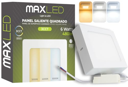 Maxled, Light is Led! 6W LED Deckenleuchte Flach Rechteckig Klein 480lm Modern Deckenlampe 120mm 3CCT 3000K 4000K 6500K Badlampe Decke Nicht Dimmbar für Küche Badezimmer Keller 85V-265V Aluminium
