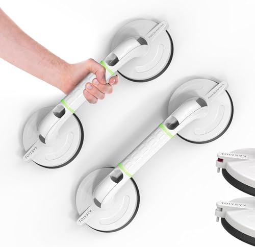 2 Stück Haltegriff mit Saugnapf MAX 120KG Haltegriffe für Senioren 38CM Extra Starker Badewannengriff Ohne Bohren mit Leuchtringen für Bad Badewanne Dusche