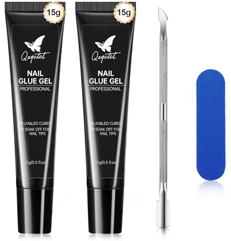 Nagellim 15 ml x 2 – Extra starkt UV-nagellim för nagelförlängningar och Press On Nails Professionell lim för UV-lampa som krävs för härdning