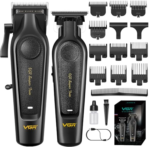 VGR 197 & 995 Juego de Maquina de Cortar Pelo Hombre, Indicadores LED | Inalámbrica Maquina Cortar Pelo Profesional Set con Cuchillas de Cerámica, Cortapelos Set con 10 Peines Para Cabello