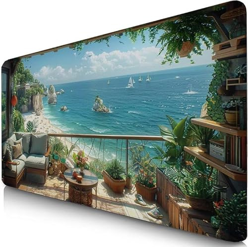 Tapis de Souris XXL 70x30cm Mer Tapis de Souris Gaming, sous Main Bureau Gaming Voilier Accessoire Bureau Base en Caoutchouc Antidérapant Surface Confort, Mouse Pad pour Maison, Ordinateur, PC F0-214