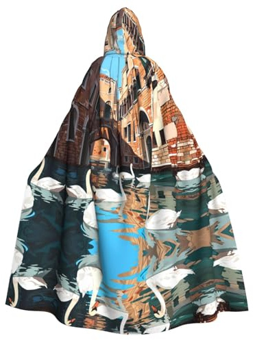 QAZWZML Cape à capuche imprimée cygnes dans la voie navigable pour Halloween adulte Cape à capuche sans fermeture éclair Convient pour les fêtes de vacances et le cosplay