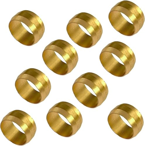 Pack of 10 15mm OD Brass Compression Ferrules, Copper Tube Olives Sleeves | Durable Pipe Compression Sealing Ferrules, Replacement Olives Compatible with Water and Gas Pipe Line Fittings