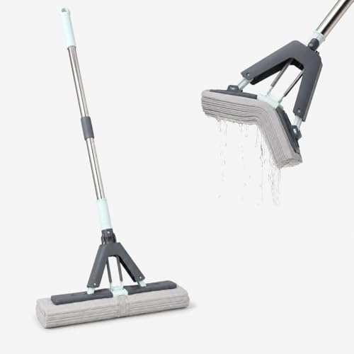 Sponge Mop for Cleaning Floors Self-Wringing Squeeze Easy Floor Cleaner PVA Sponge Tile, Laminate, Hardwood for Home, Kitchen, Bathroom, Restaurant, Cafe