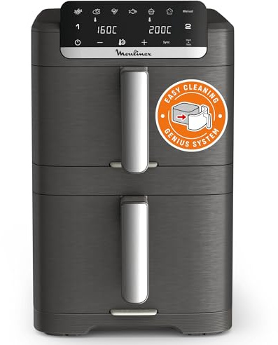 Moulinex Easy Fry Crispy Stack, Friggitrice ad Aria Verticale, EZ756H | con Doppia Resistenza, Salvaspazio e Compatta, Cottura Uniforme e Croccante, Frontale Rimovibile