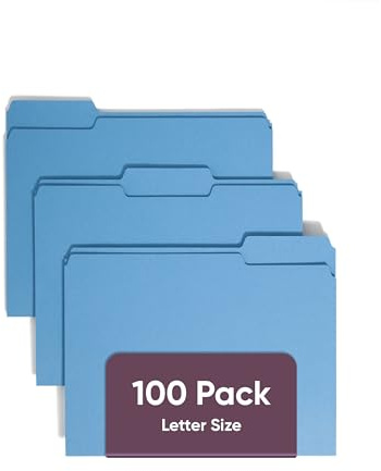 Smead Blue File Folders for Documents, with 1/3-Cut Tabs, Letter Size, Blue, 100 Pack for Easy Organization and Office Use (12043)