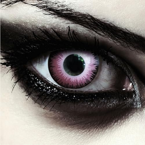 DESIGNLENSES lentilles de couleur rose intense pour halloween costume, 1 paire (2 pcs), sans correction + étui à lentilles Pink Elfe