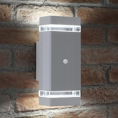 Auraglow PIR-Bewegungssensor - doppelte Auf- & Abwärts-Sicherheitsleuchte für die Wand - Silber - Kühles Weiß