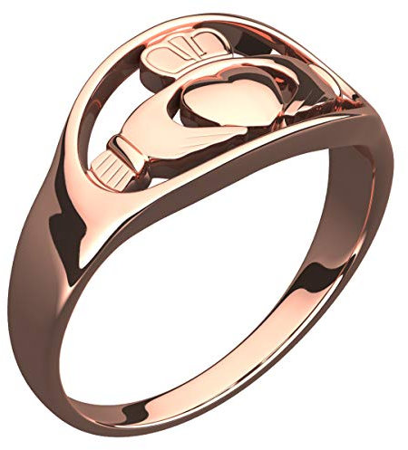 GWG Jewellery 18K Roségold vergoldetes Sterlingsilber Claddagh Ring Hände, die Ihr Herz mit Krone auf der Oberseite – 7 in Geschenkbox für Frauen