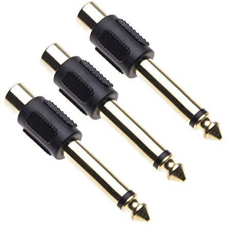 Adaptateur RCA Mono 6,35 mm Mâle vers RCA Femelle Connecteur Audio, Phono Cinch Fiche vers Grand 6,35mm Jack pour Hi-Fi, Haut-parleurs, Amplificateur, Guitare, Basse, Clavier, Piano (paquet de 3)