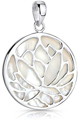 Muschel Perlmutt Anhänger Silber 925 Lotusblume rund Ø 24mm KA-42-Weiß | Echtsilber Kettenanhänger Lotus in edler Schmuck Box wahlweise mit Kette von MATERIA by Matthias Wagner
