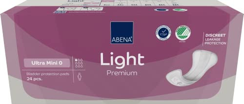 Abena Light Ultra Mini 0 Incontinence Pads Women, 100ml Absorbency, 24 Pack, Panty Liners for Women Long