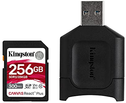 Kingston MLPR2/256 GB Tarjeta SD + Lector de Tarjeta (256 GB SDXC React Plus SDR2 + MLP Lector SD)