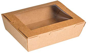 MAQA 50 pz Scatole alimenti in cartone con finestra per asporto, Scatola per biscotti e dolci in carta kraft, contenitori alimentari insalata e cibi cotti 12x8.8x3.7 cm