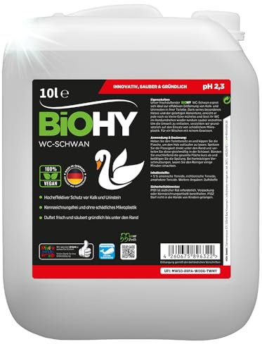 BiOHY WC Cygne (Bidon de 10l) | gel puissant et brillant pour une propreté hygiénique jusqu'au bord | prévient le calcaire et le tartre de l'urine (WC-Schwan)