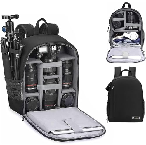 Cwatcun Camera Backpack Bag Professional for SLR DSLR Mirrorless Camera Waterproof Camera Case Compatible with Sony Canon Nikon Camera and Lens Tripod Accessories (Ⅱ Small Black)