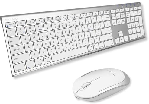Macally Teclado y mouse Bluetooth premium para Mac, multidispositivo, combo de teclado y mouse inalámbricos Mac recargables (110 teclas), teclado Bluetooth delgado para MacBook e iMac