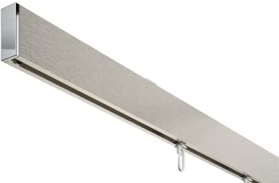 DécoProfi Gardinenstange Innenlauf 1-läufig Set rechteckig Above Silber Eloxiert/Verchromt I Länge: 120cm Aluminium für Deckenmontage I Als Gardinenschiene & Vorhangstange geeignet
