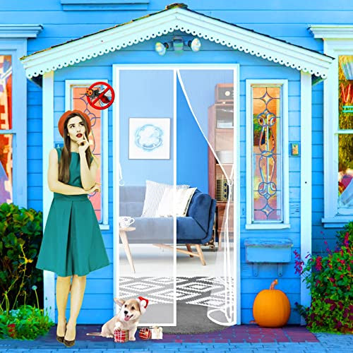 Porte Moustiquaire 165x235cm(65x93inch) Magnétique Moustiquaire Porte Rideau Kit d'installation Complet pour Couloirs Portes Patio Rideau Anti Moustique Bogues, Blanc A
