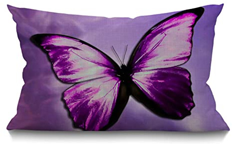 BGBDEIA Magical Mystical Purple Butterfly Cotton Linen Decorative Cushion Cover Throw Pillow Case for Couch Sofa Bed,30 x 50 cm 12 X 20 Inches