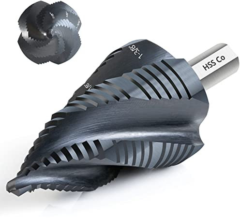 Matework Broca escalonada de cobalto M35, broca escalonada Unibit de cuatro flautas en espiral (3/16-1-3/8 pulgadas) resistente al desgaste, vástago de 3/8 pulgadas para metal, acero al carbono, acero