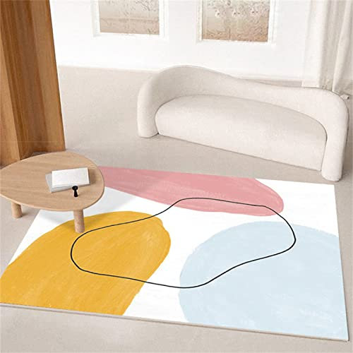 PHLCF Teppiche für Wohnzimmer Orientteppich Gelb Blau Rosa Hell Luxus Wohnzimmer Sofa Couchtisch Schlafzimmer Sicher rutschfest Langlebig Extra großer Outdoor-Teppich 120X160cm