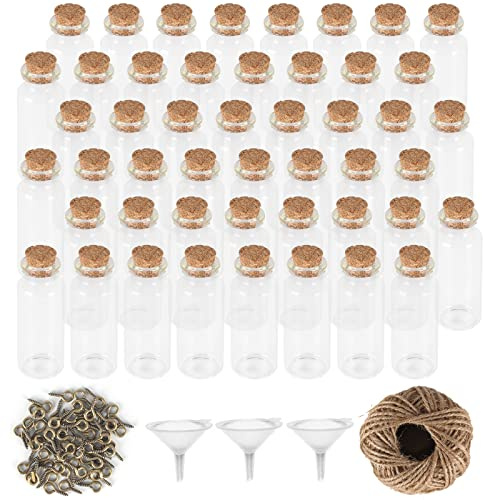 KOSHIFU 48PCS Fiole en Verre,Petite Bouteille en Verre Contenant Dragées Verre Mini Bouteille Verre avec Bouchon en Liège pour DIY Décoration Cadeau Mariage Accessoires de Rangement